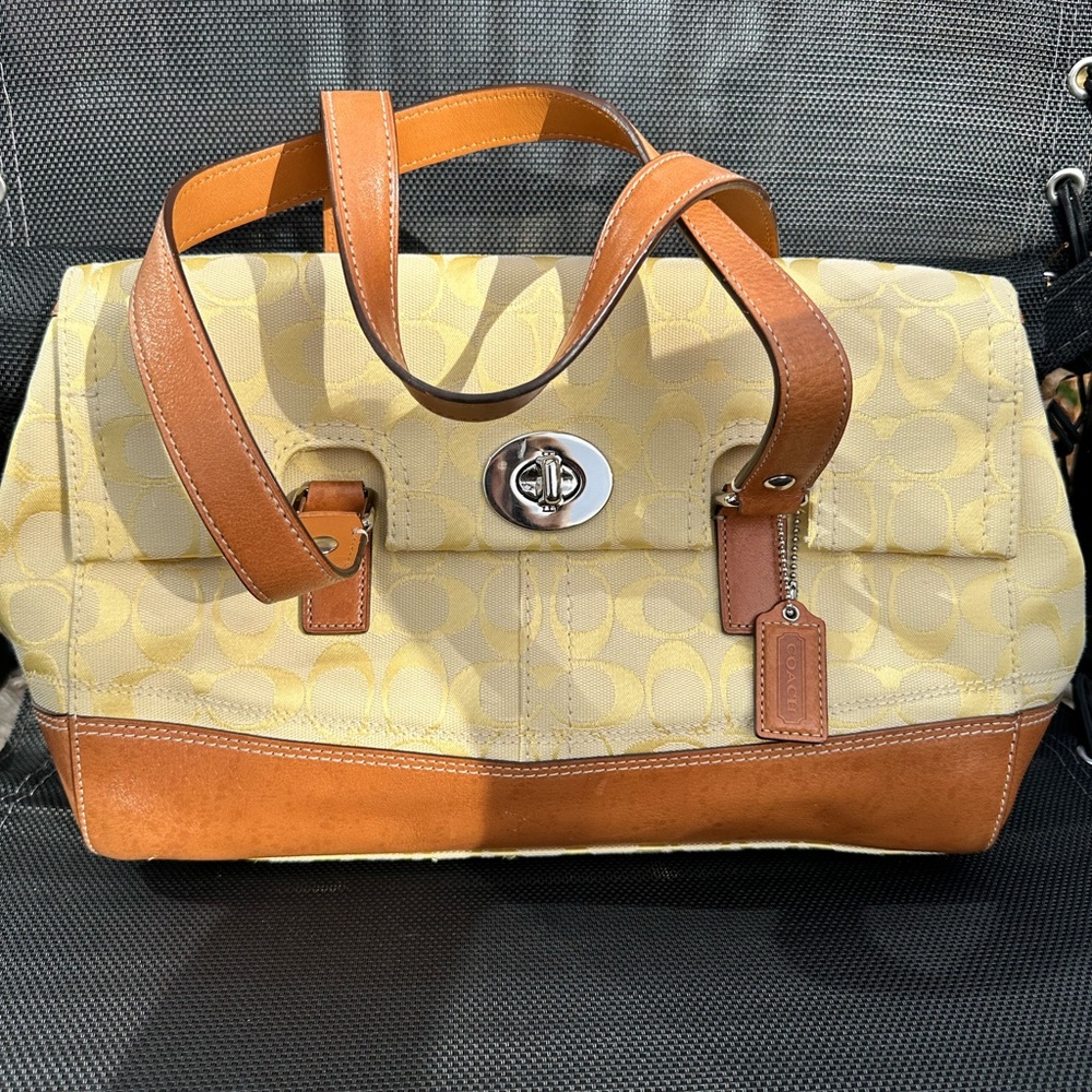 Coach Yellow and Tan Signature Tote Bag